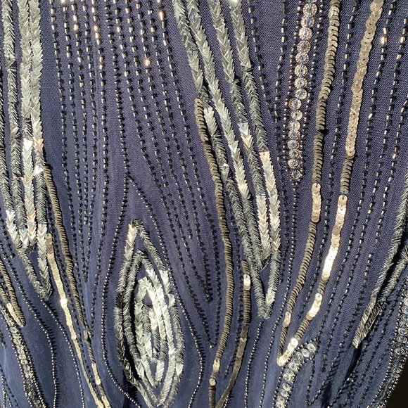 ANGIE - NWT - dress: grey lined mini, mesh overlay & beads / sequins, straps - L - Picture 13 of 16